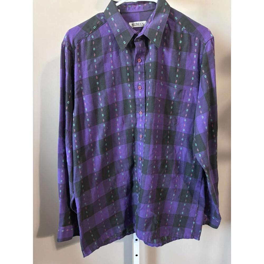 Vintage 90s Purple Plaid Button Down Shirt Women’s Large